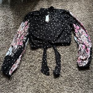 COPY - Angie long sleeve crop top cute boho polka dot and flower pattern